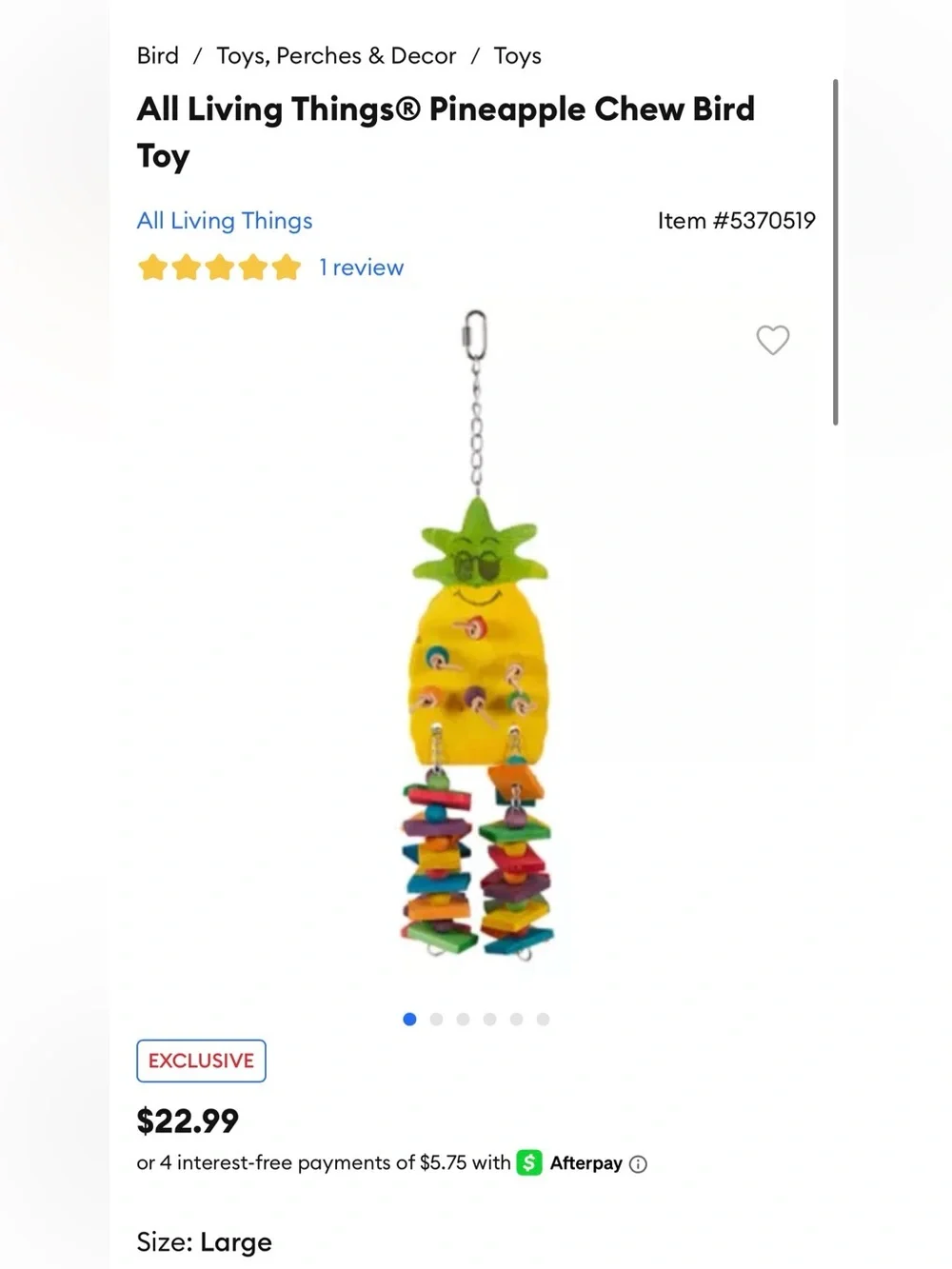 All Living Things® Pineapple Chew Bird Toy